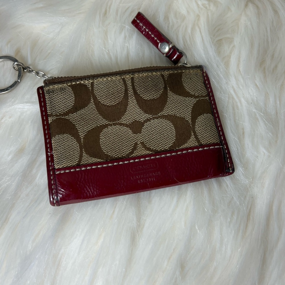 Coach Jacquard Signature Logo Key Chain Card Holder Wallet - Picture 4 of 5